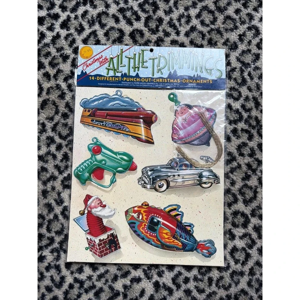 Vintage 1980 All The Trimmings Christmas Punch Out Ornaments Paper Moon Graphics